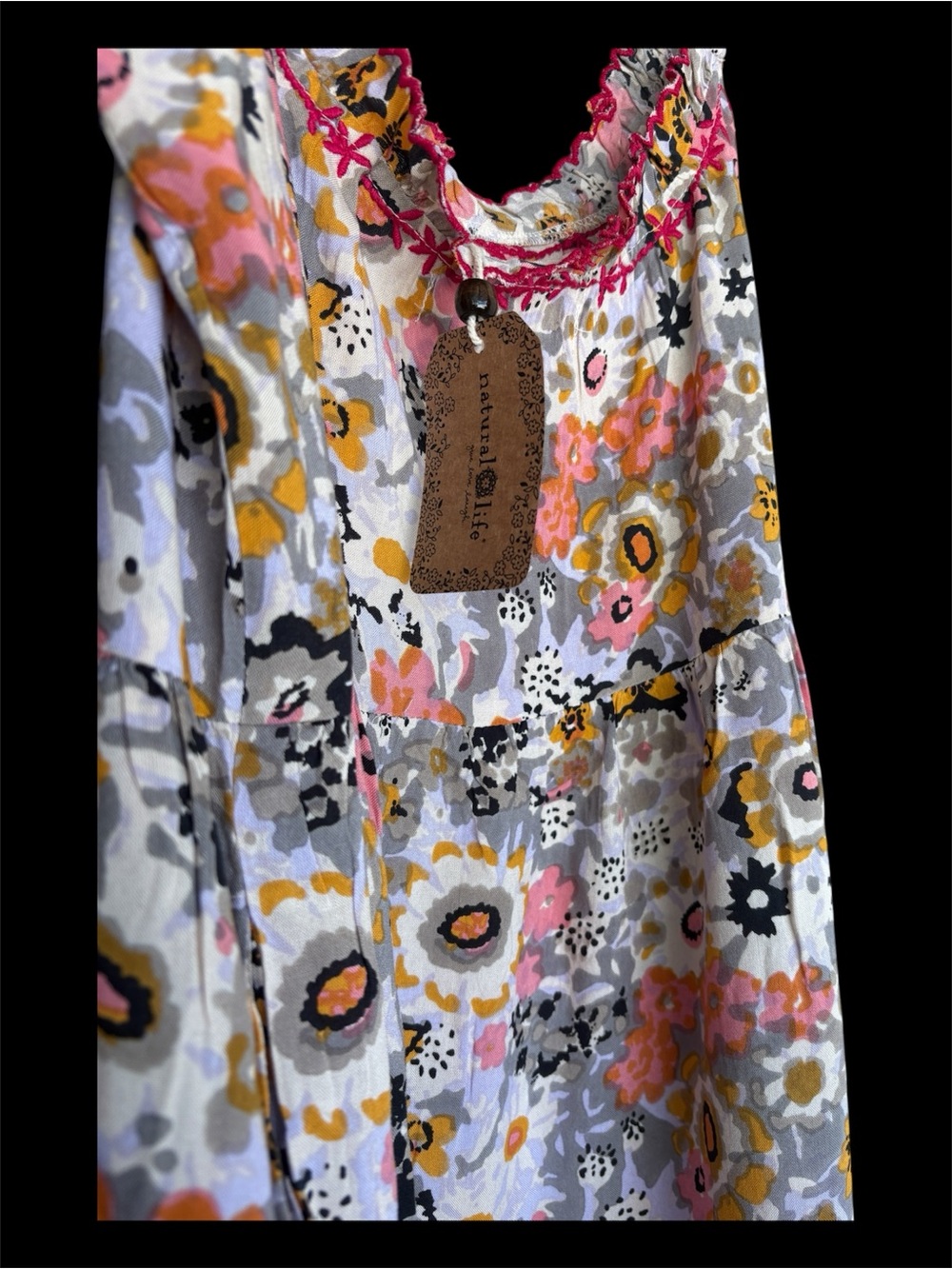 NATURAL LIFE Multicolor Floral Midi Dress with Pink Trim - Picture 4 of 5